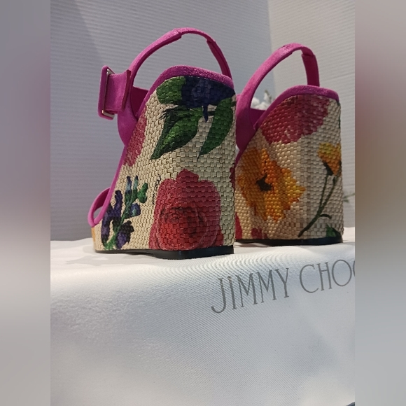 NWT Jimmy Choo - Mirabelle Casual Suede Edge Floral Sandals - Picture 4 of 13